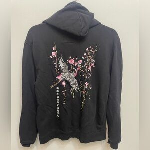 Upstanders Embroidered Bird Floral Black Hoodie Face Your Future Sz. S